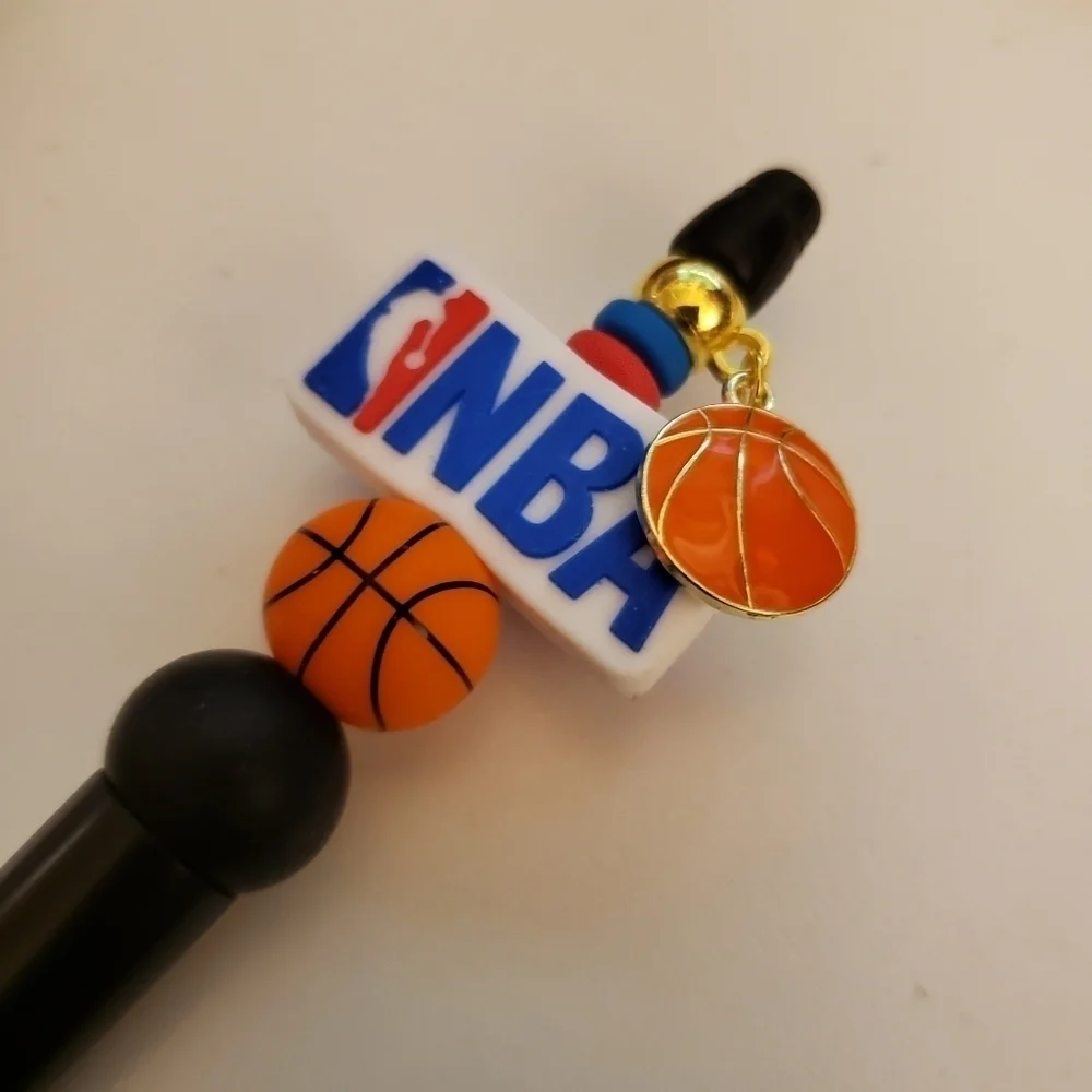 Handmade NBA Basketball Beaded Silicone Focal Bead Pen